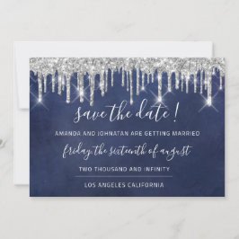 Bewaar de datum Kraft Zilver Grijs Drip Blauw Mari Save The Date