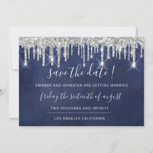 Bewaar de datum Kraft Zilver Grijs Drip Blauw Mari Save The Date (Voorkant)