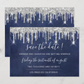 Bewaar de datum Kraft Zilver Grijs Drip Blauw Mari Save The Date (Voorkant / Achterkant)