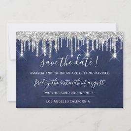 Bewaar de datum Kraft Zilver Grijs Drip Blauw Mari Save The Date
