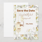 Bewaar de datum landelijk bloemmotief save the date (Voorkant / Achterkant)