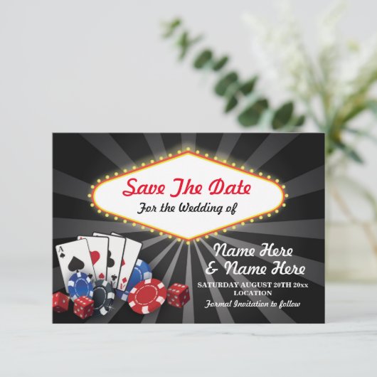 Bewaar de datum Las Vegas Casino Kaarten Dice (Staand voorkant)