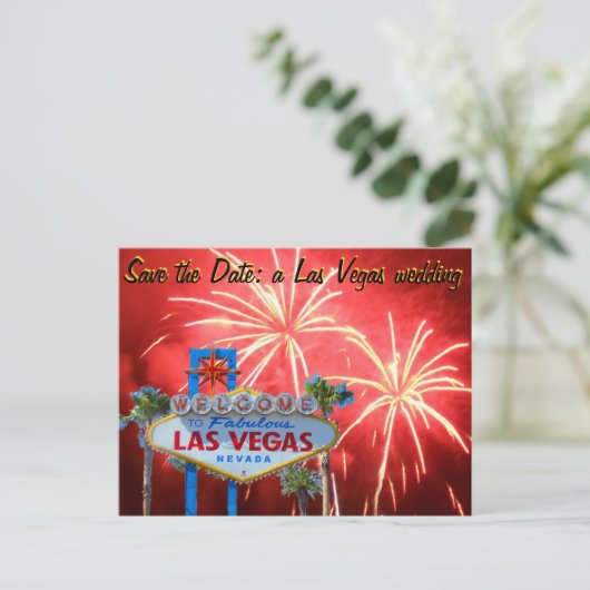 Bewaar de datum Las Vegas Wedding Fireworks Aankondigingskaart (Staand voorkant)