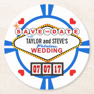 Bewaar de datum Las Vegas Wedding Poker Chip Ronde Kartonnen Onderzetter