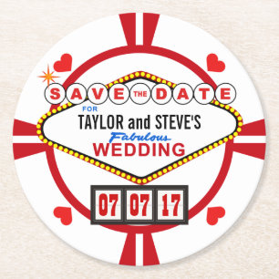 Bewaar de datum Las Vegas Wedding Poker Chip Ronde Kartonnen Onderzetter