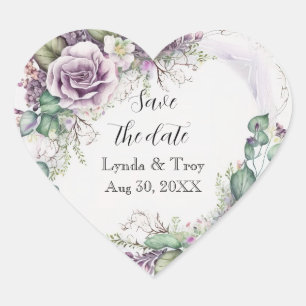 Bewaar de datum Lavendel Elegant Klassiek Vintage Hart Sticker