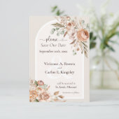 Bewaar de datum Licht Aarde Toon Boho Floral Foto (Staand voorkant)