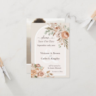 Bewaar de datum Licht Aarde Toon Boho Floral Foto