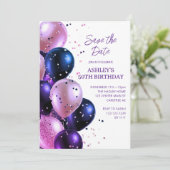 Bewaar de datum licht Paarse 50ste verjaardagsfees Kaart (Staand voorkant)