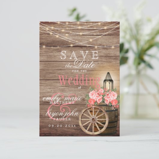 Bewaar de datum - Lichtslingers, Houten vat - Kora Save The Date (Staand voorkant)