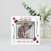 Bewaar de datum, liefde en rode bloemen kaart (Staand voorkant)