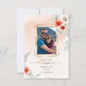 Bewaar de datum Lijstje met waterverf koraalbloem Kaart (Voorkant)