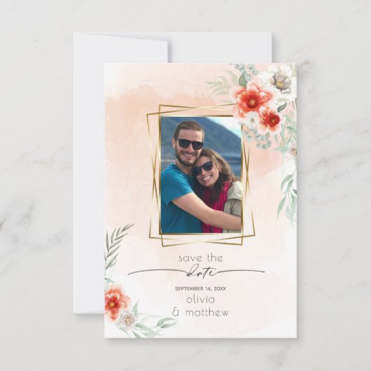 Bewaar de datum  Lijstje met waterverf koraalbloem Kaart (Voorkant)