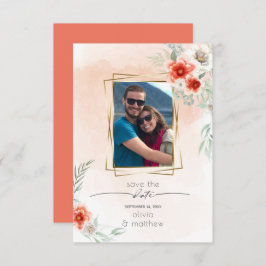 Bewaar de datum  Lijstje met waterverf koraalbloem Kaart