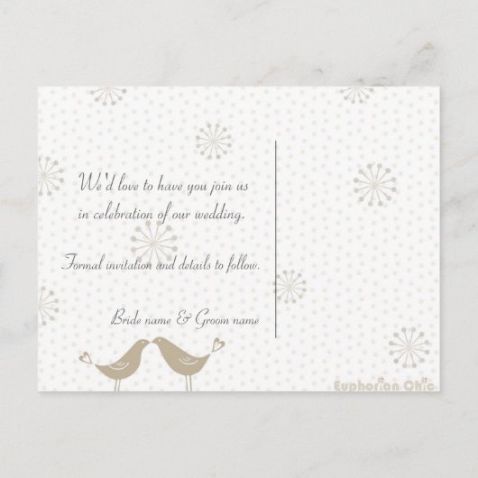 Bewaar de datum Love Bird Invitation Briefkaart (Achterkant)