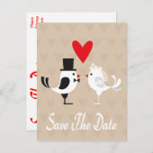 Bewaar de datum Lovebirds & Hearts Tan Briefkaart (Voorkant / Achterkant)