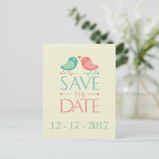 Bewaar de datum Lovebirds Wedding Briefkaart (Staand voorkant)