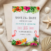 Bewaar de datum | Luau Tropisch Bloem Flamingo Save The Date