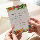 Bewaar de datum | Luau Tropisch Bloem Flamingo Save The Date