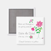  Bewaar de datum Magnet Pink Flowers (Voorkant / Achterkant)
