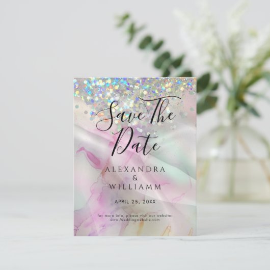 Bewaar de datum Marmeren AlcoholInk Holografische  (Staand voorkant)