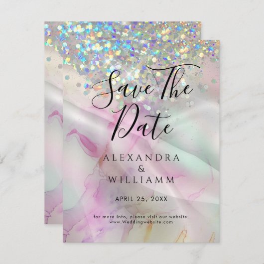 Bewaar de datum Marmeren AlcoholInk Holografische (Voorkant / Achterkant)