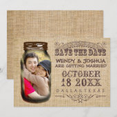 Bewaar de datum Mason pot jute ruw bruiloft Save The Date (Voorkant / Achterkant)