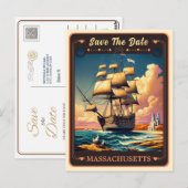 Bewaar de datum | Massachusetts uitnodigingsansich Briefkaart (Voorkant / Achterkant)