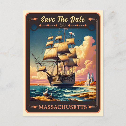 Bewaar de datum | Massachusetts uitnodigingsansich Briefkaart (Voorkant)