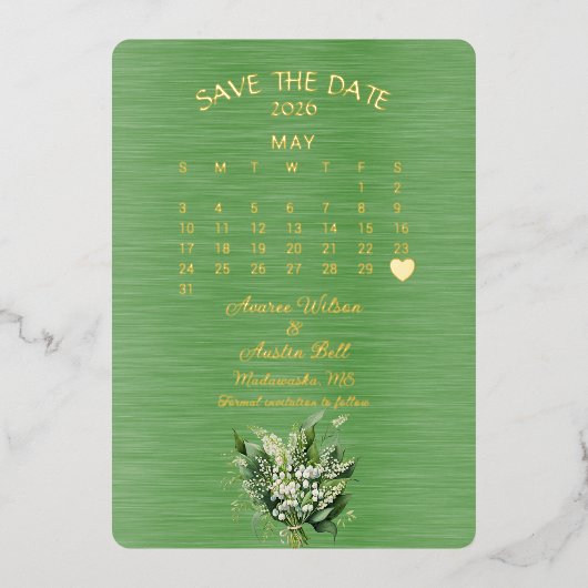 Bewaar de datum mei 2026 Trouw Folie Uitnodiging (Voorkant)