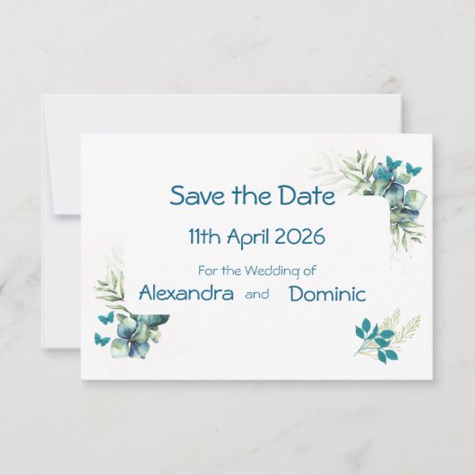 Bewaar de datum met bloemen- en vlindermotief save the date (Voorkant)