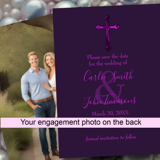 Bewaar de datum met Cross Paarse Monochrome Foto Save The Date