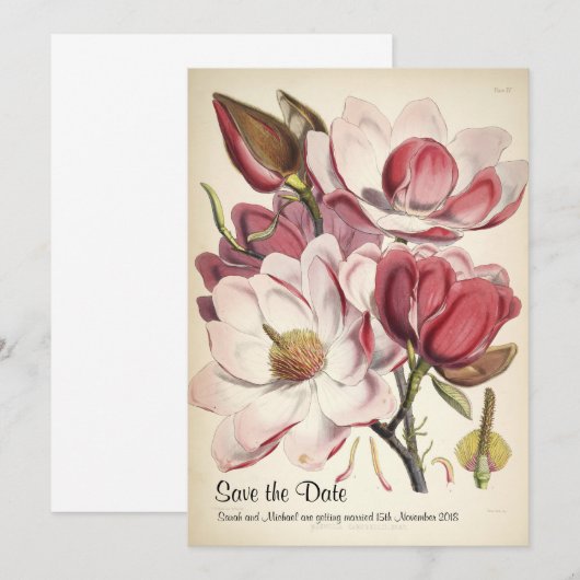 Bewaar de datum met magnolia's save the date (Voorkant / Achterkant)