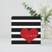 Bewaar de datum met rood hart en strepen save the date (Staand voorkant)