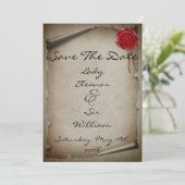 Bewaar de datum Middeleeuwse grijze rol waszegel Save The Date (Staand voorkant)