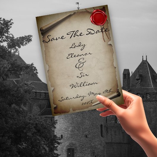 Bewaar de datum Middeleeuwse grijze rol waszegel Save The Date