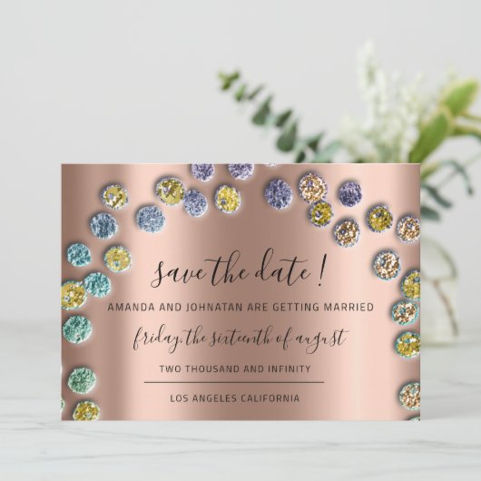 Bewaar de datum minimalisme goud groene roos save the date (Staand voorkant)