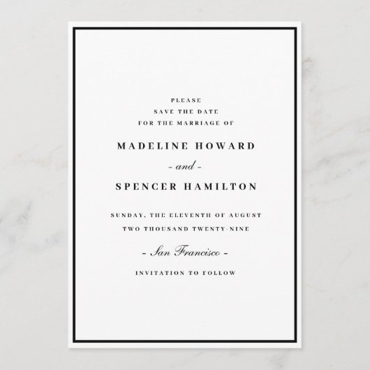 Bewaar de Datum | Minimalistische Eenvoudige Elega Save The Date (Voorkant)