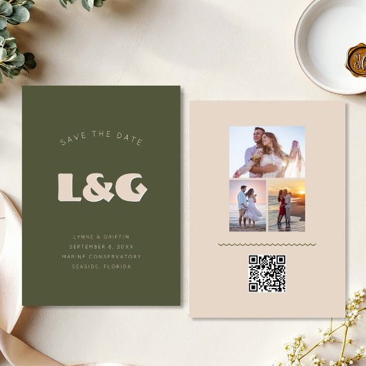 Bewaar de datum Minimalistische grote initialen QR Save The Date
