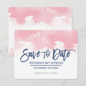 BEWAAR DE DATUM MITZVAH moderne bleke roze aquarel Save The Date (Voorkant / Achterkant)