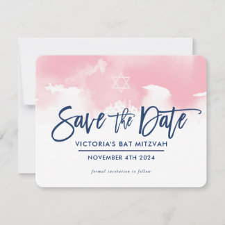 BEWAAR DE DATUM MITZVAH moderne bleke roze aquarel Save The Date