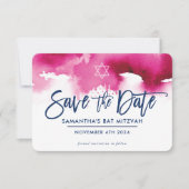 BEWAAR DE DATUM MITZVAH moderne donkerroze aquarel Bedankkaart (Voorkant)
