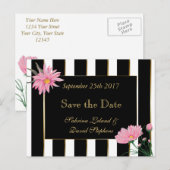 Bewaar de datum Modern Black Stripes Roze Mums Aankondigingskaart (Voorkant / Achterkant)