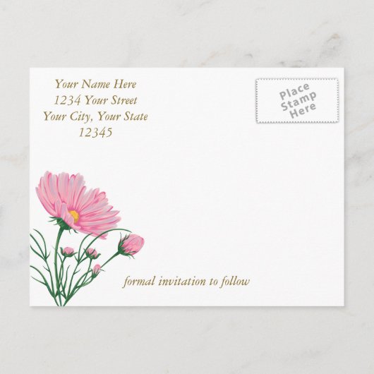 Bewaar de datum Modern Black Stripes Roze Mums Aankondigingskaart (Achterkant)