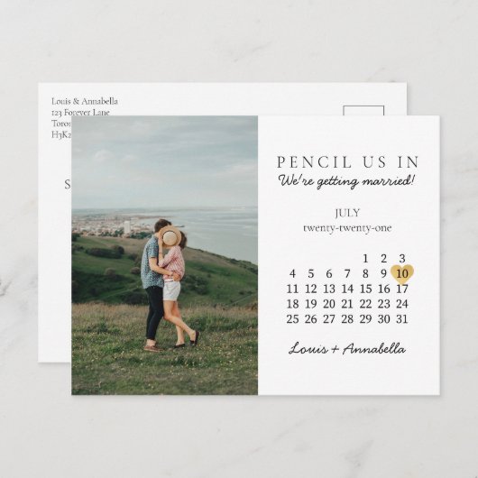 Bewaar de datum Modern Calendar Gold Heart Juli 20 Briefkaart (Voorkant / Achterkant)