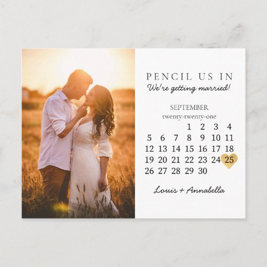 Bewaar de datum Modern Calendar Gold Heart Sept 20 Briefkaart (Voorkant)