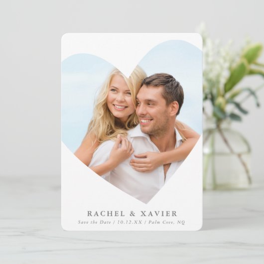 BEWAAR DE DATUM modern foto hart frame wit grijs Kaart (Staand voorkant)