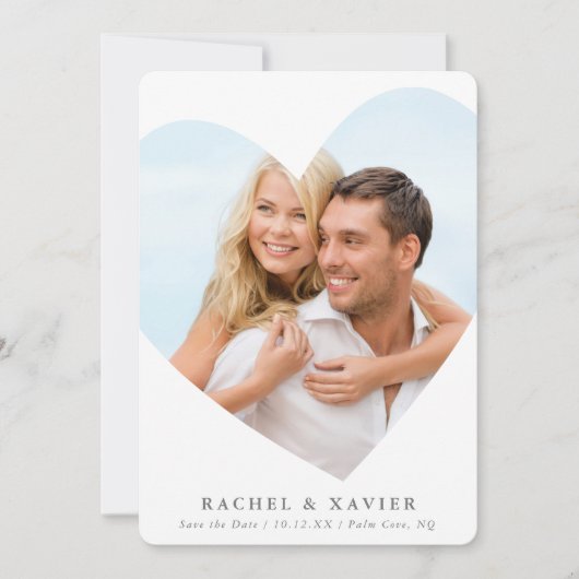 BEWAAR DE DATUM modern foto hart frame wit grijs Kaart (Voorkant)