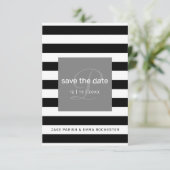 Bewaar de datum Modern Monogram Black White Stripe Save The Date (Staand voorkant)