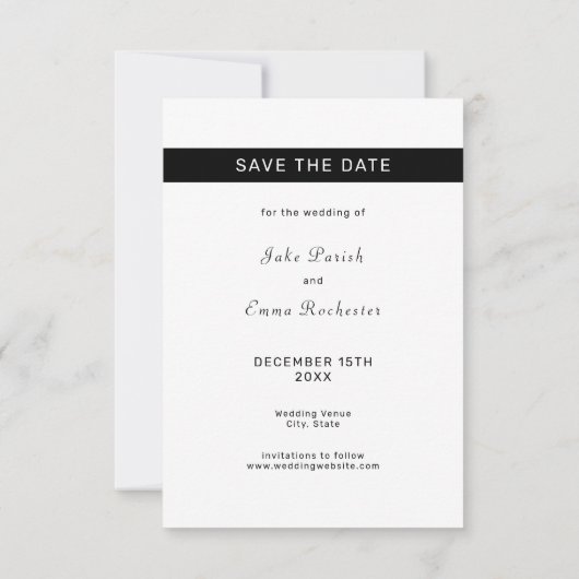 Bewaar de datum Modern Monogram Black White Stripe Save The Date (Achterkant)